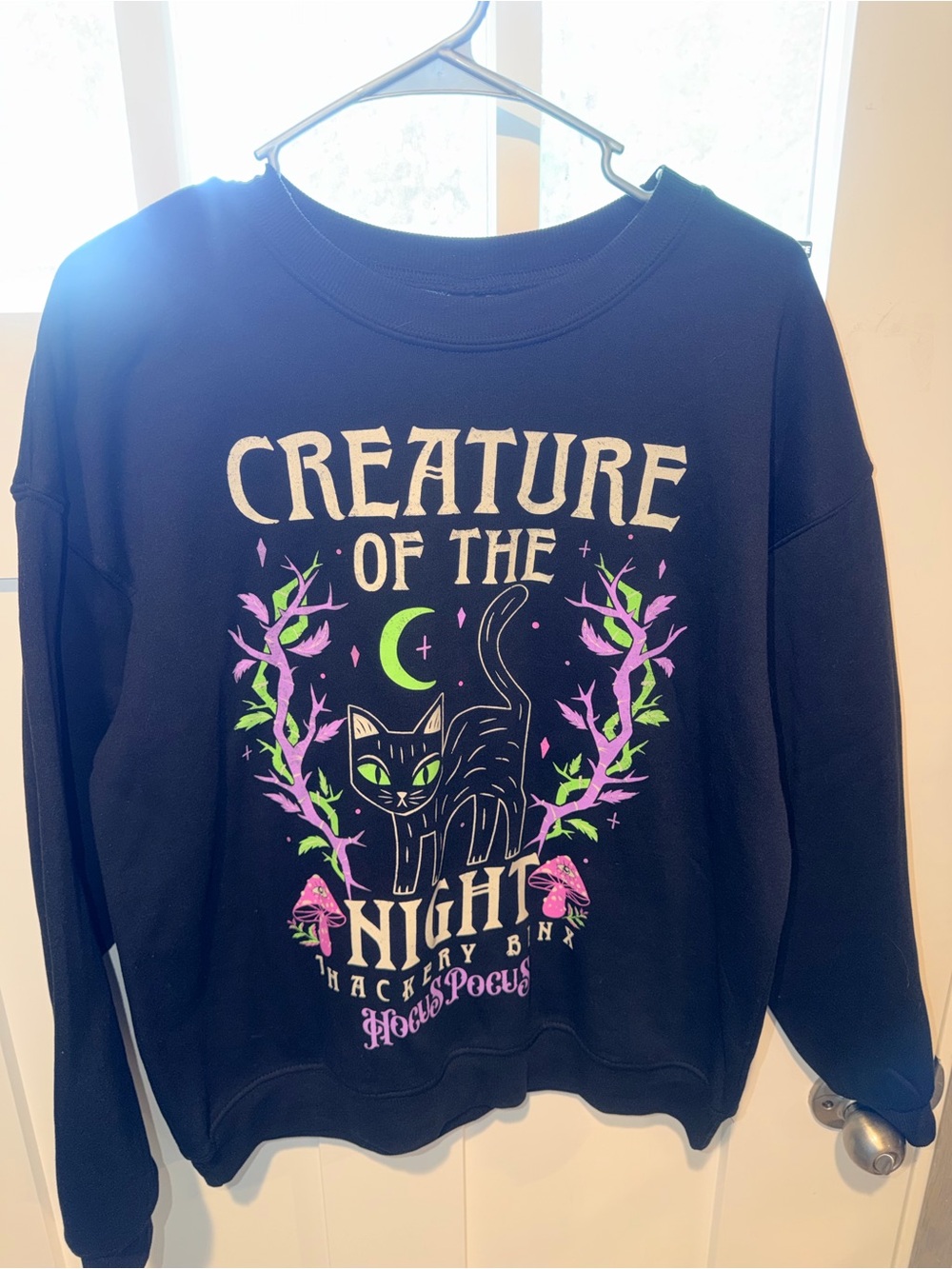 Disney Black 'Creature of the Night' Crewneck with Neon Accents Hocus Pocus- M